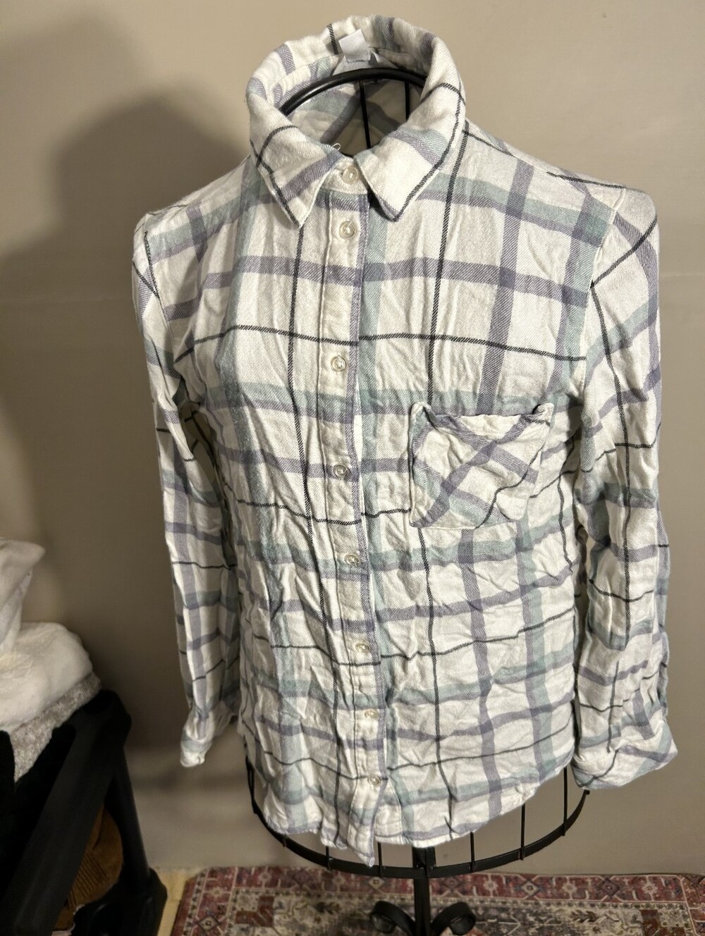 size extra small womens white plaid shirt button up gorpcore
